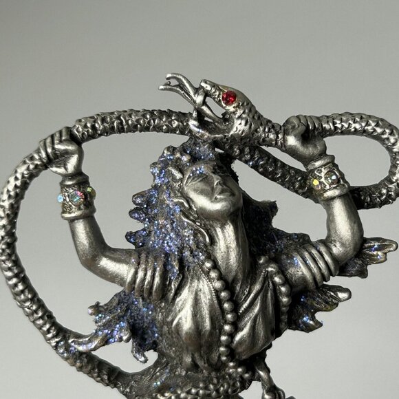 Vintage Pewter JJ Jonette Set of 2 Pins Brooch Mythical Dragon Snake Woman - Picture 4 of 11